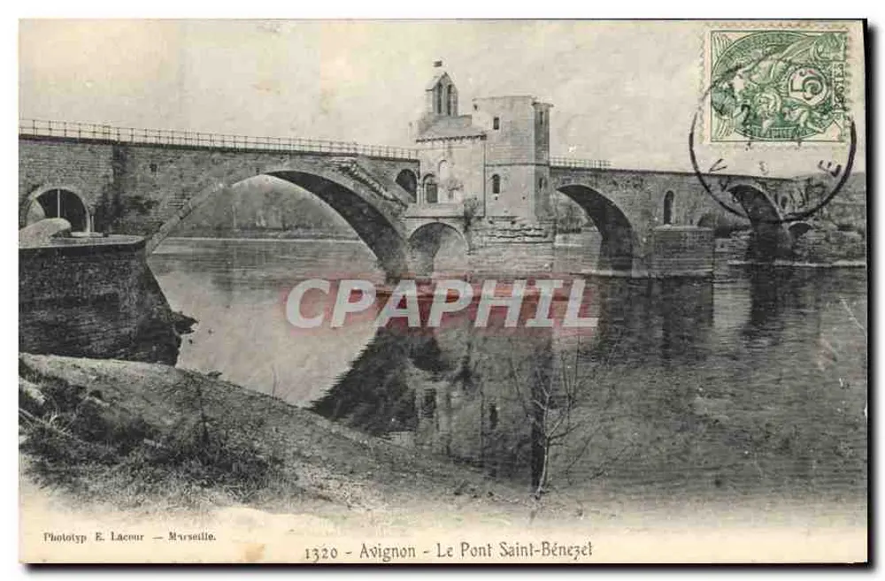 Avignon - O Ponte Saint-Bénézet — Fototipo E. Lacour — Marselha, n° 1320 - Frente