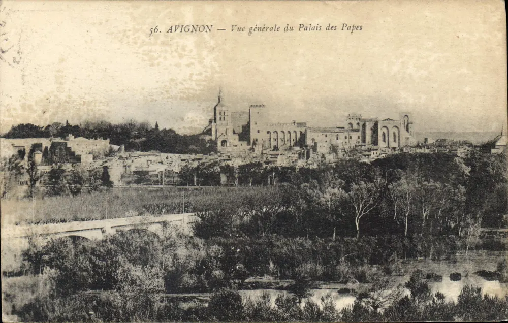 Avignon — Vista general del Palacio de los Papas — Editor no identificado, n.º de serie 56 - Anverso