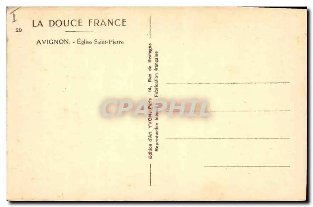 Avignon - Kirche Saint-Pierre — Verlag YVON, Paris, n°29 - Rückseite