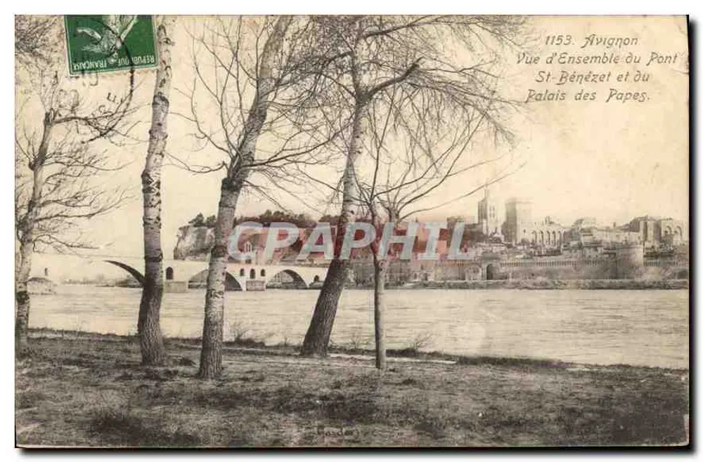 Avignon — Panoramablick auf den Pont St. Bénézet und das Palais des Papes — Nr. 1153 - Vorderseite