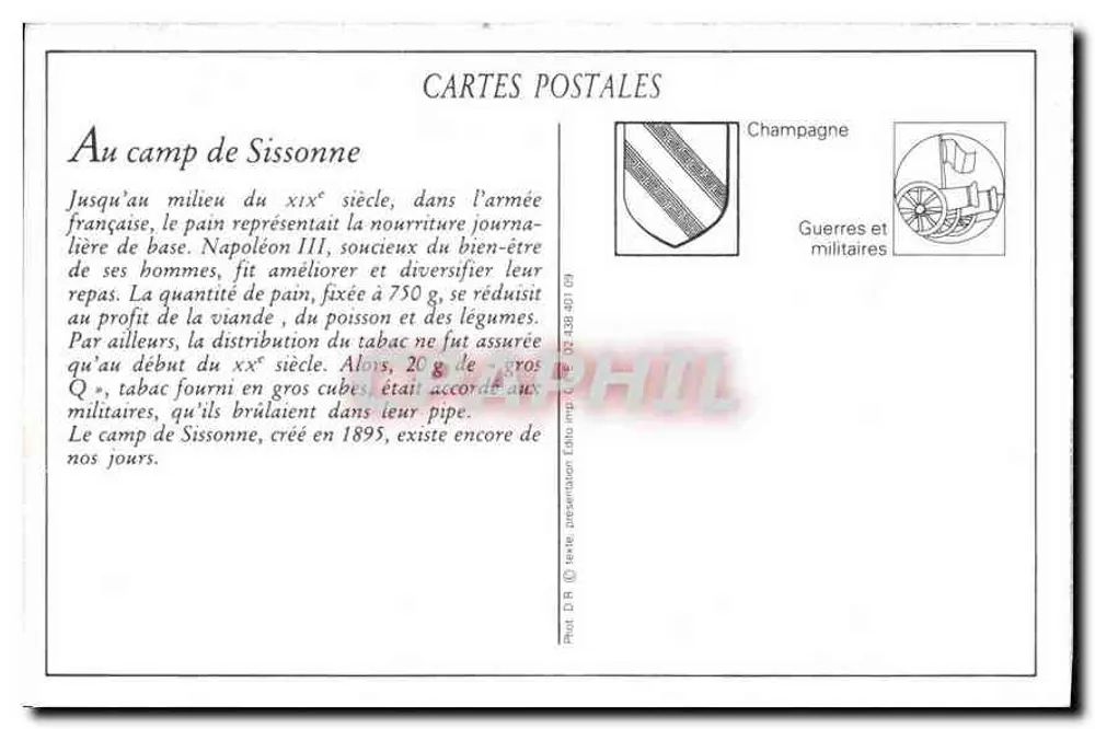 Campo de Sissonne (Aisne) — Distribuição de Pão e Tabaco — Buët frères, editores, Sissonne (Aisne) - Verso