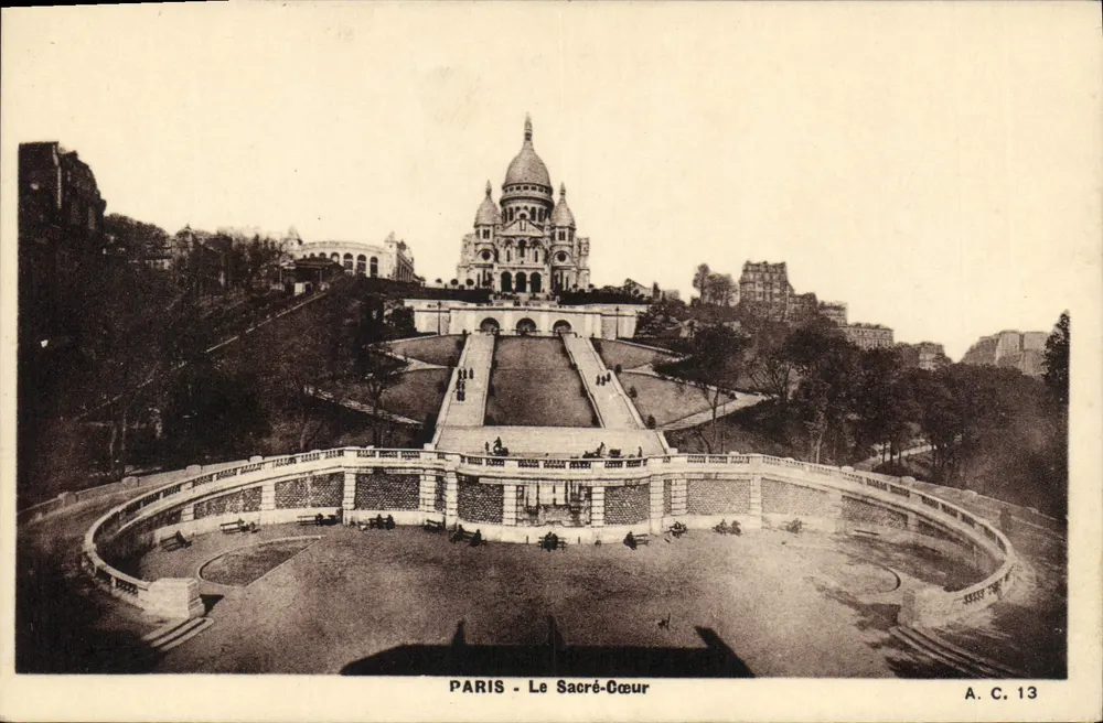 Parijs - Het Sacré-Cœur — panoramische uitzicht vanuit het tuin van Montmartre — A.C. 13 - Voorkant