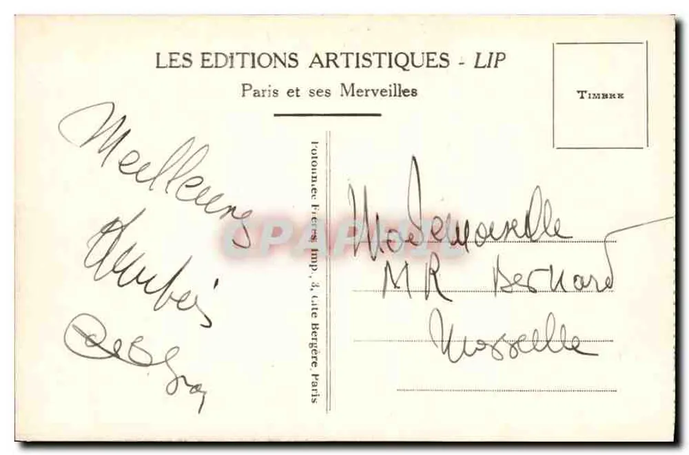 Paris - O Pequeno Palácio dos Campos-Élisée — editor LIP, n° de série 270 - Verso