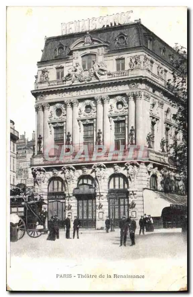 Paris - Théâtre de la Renaissance — façade ornée de sculptures et enseigne 'RENAISSANCE' — éditeur : G. Paris - Frente