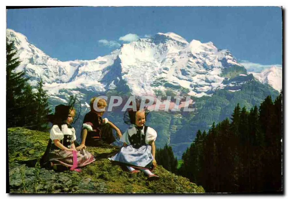 Berner Oberland — Kinderen in traditionele kleding met de Jungfrau — Thor-É. Gyger, Adelboden - Voorkant