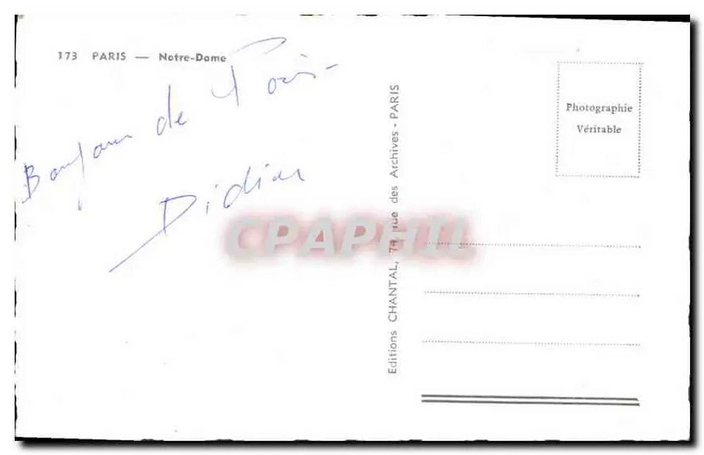 Nossa Senhora de Paris — vista frontal — Éditions Chantal, n°173 - Verso