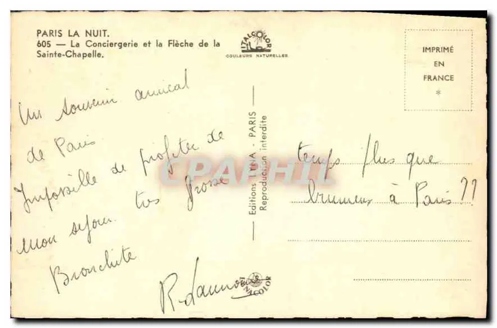 Paris nachts — La Conciergerie und der Turm der Sainte-Chapelle — Éditions TIVA - Rückseite