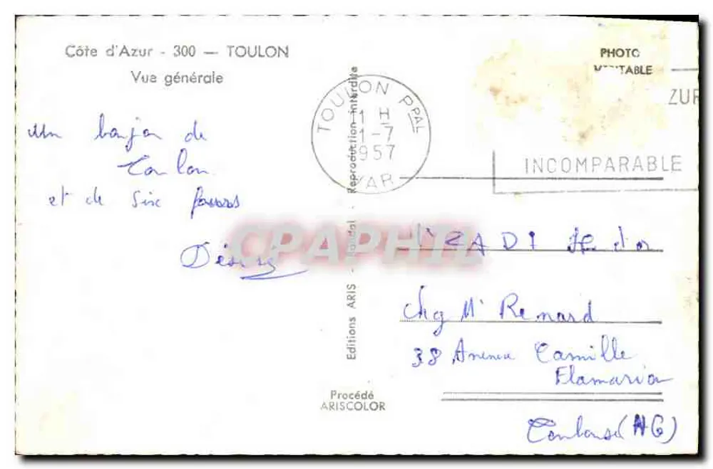 Vista geral de Toulon — Costa Azul — 300 — Edições ARIS - Verso