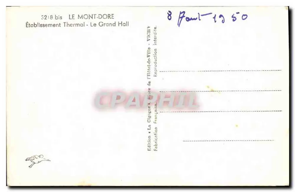 Le Mont-Dore — Thermalbad, der Große Saal — Ausgabe La Cigogne, Vichy - Rückseite