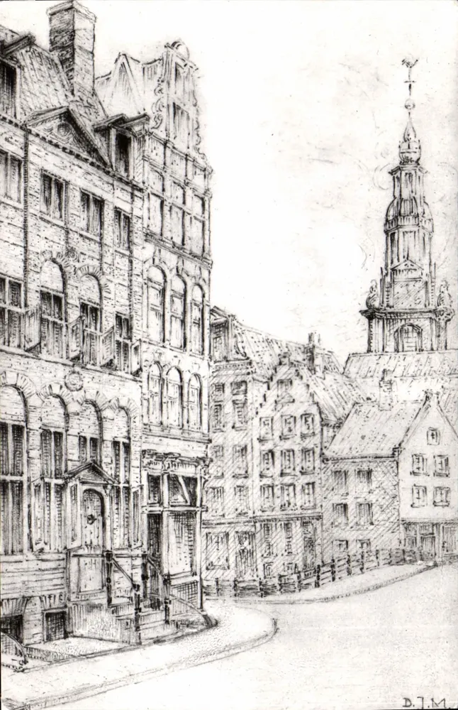 Blick auf das alte Rembrandthuis in Amsterdam — Zeichnung von D.J.M. - Vorderseite