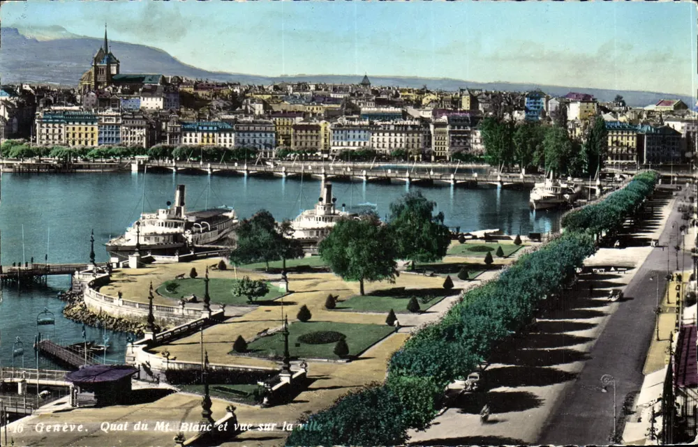 Genebra. Quai du Mont-Blanc e vista da cidade — Édition C. Sartori, n°16 - Frente