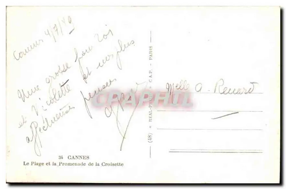Cannes — Der Strand und die Promenade de la Croisette — Verlag C.A.P. n° (48) - Rückseite