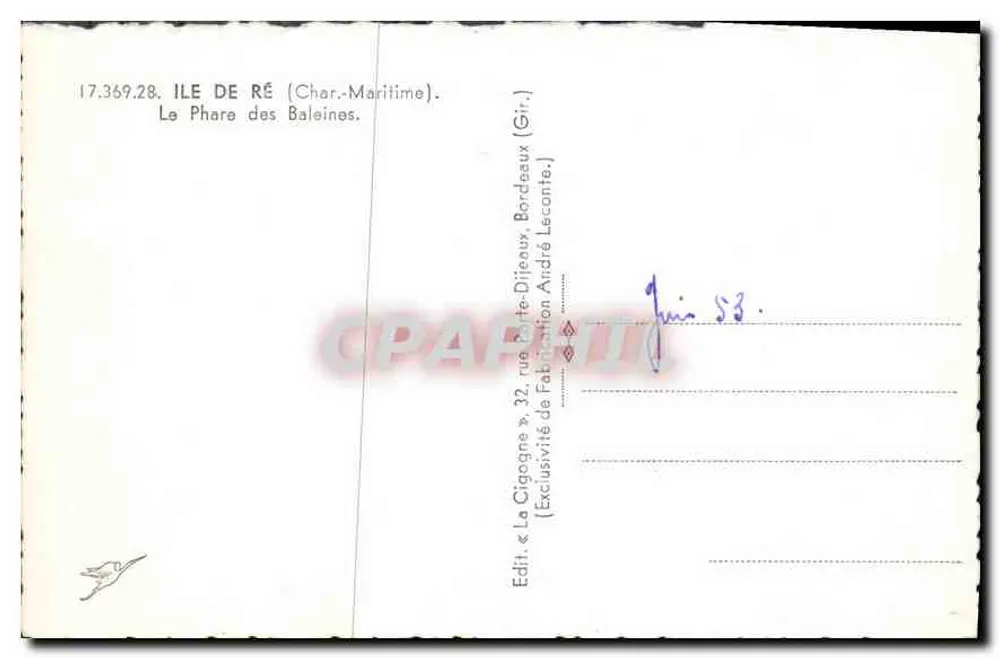 Farol das Baleias — Ilha de Ré (Charente-Maritime) — Edição André Leconte - Verso