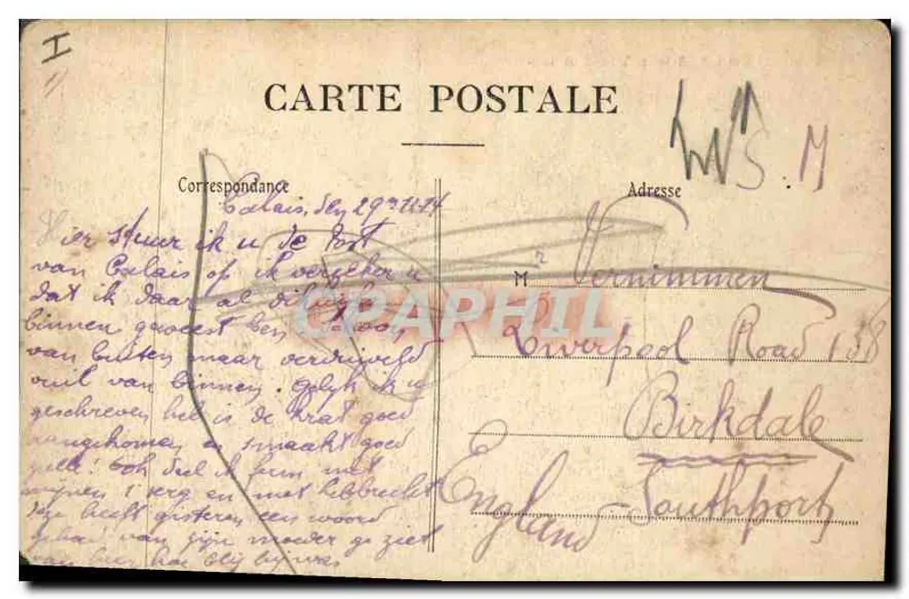 Calais — Hotel Pocztowy — Wydawca Stévenard, nr S. 3011 - Rewers