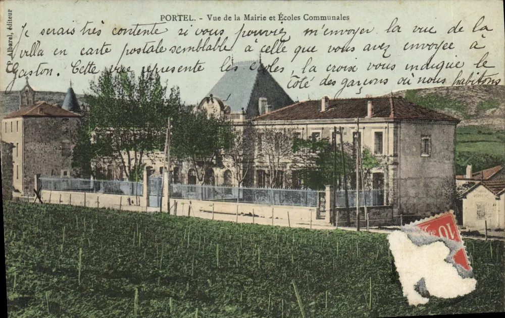 Portel — Ansicht des Rathauses und der Gemeinde Schulen — P. Albaret, Verlag - Vorderseite