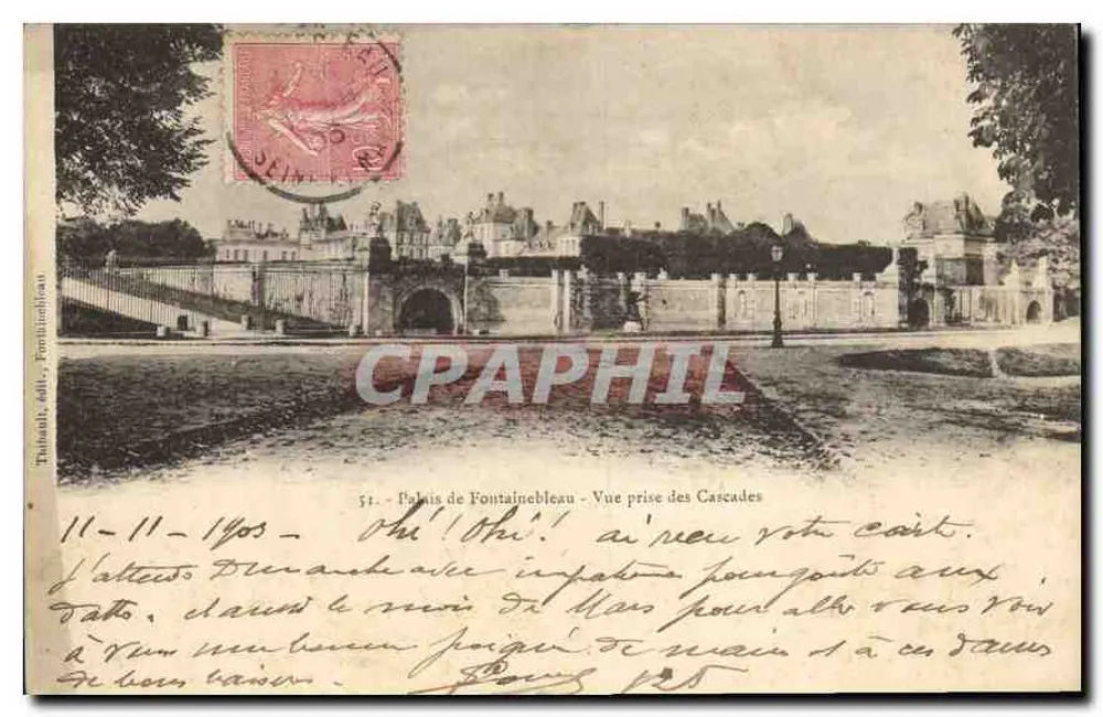 Schloss Fontainebleau — Aussicht von den Cascades — Tilsaunt, Verleger, Nr. 51 - Vorderseite
