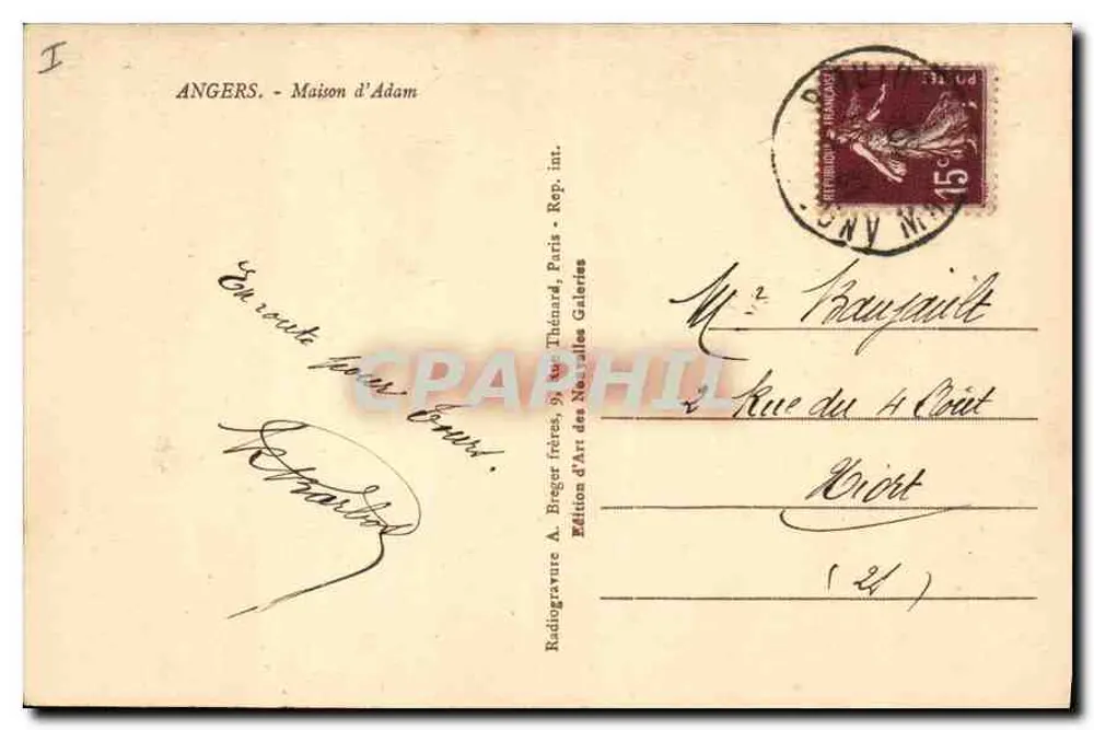 Angers - Casa de Adam — editor A. Breger frères, Paris - Verso