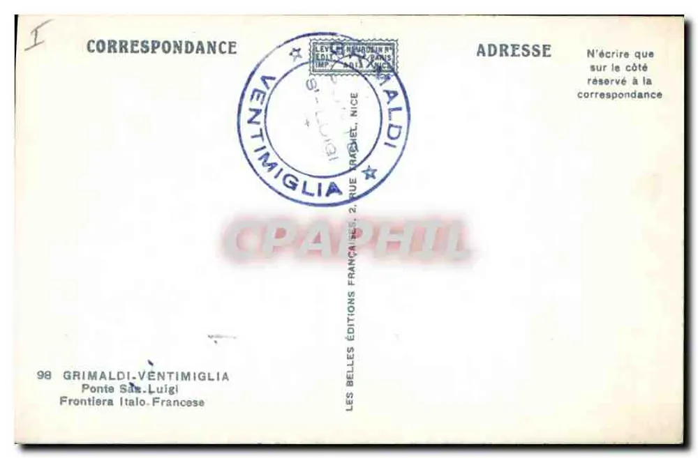 Ponte San Luigi — italienisch-französische Grenze — Éditions Grimaldi-Ventimiglia - Rückseite
