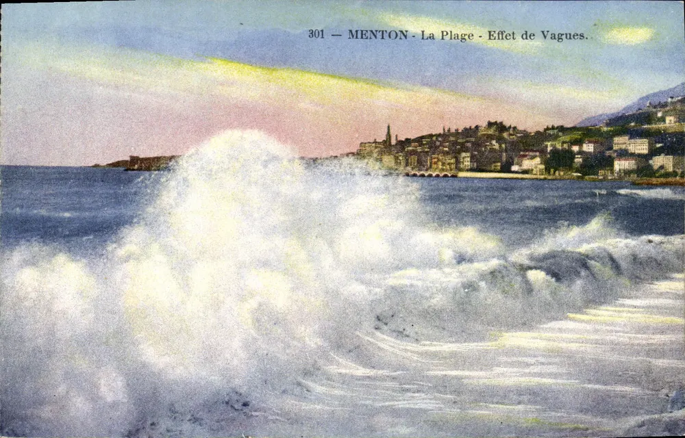 Menton - A Praia - Efeito de Ondas — Editor Baylone Frères, n° 301 - Frente