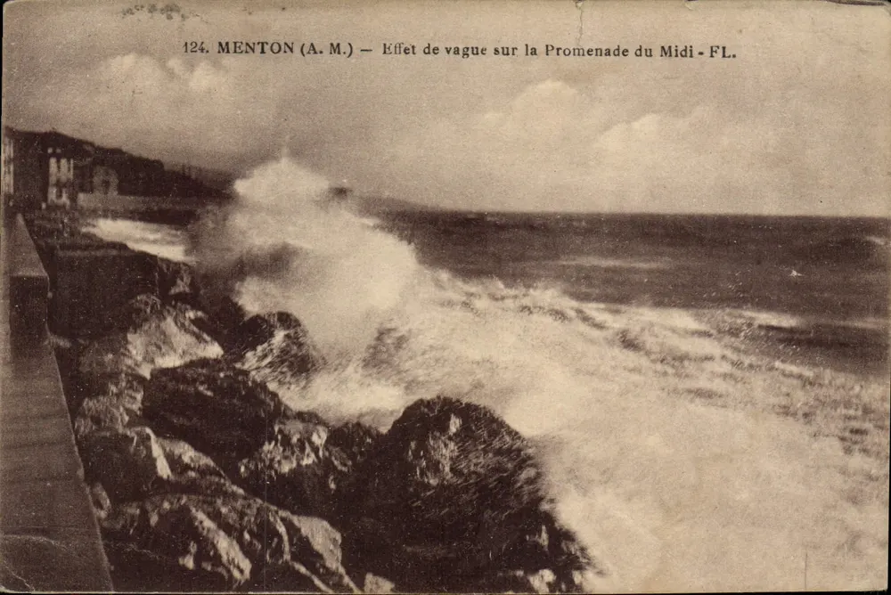 Menton (A.M.) — Wellenwirkung auf der Promenade du Midi — FL. Nr. 124 - Vorderseite