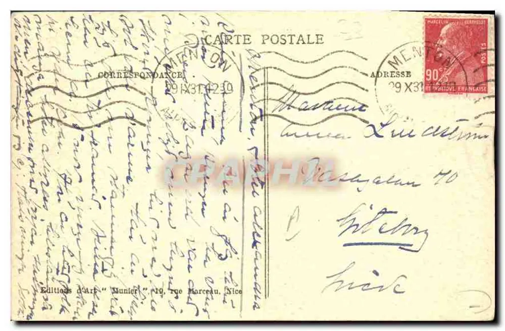 Menton — Uma velha rua — Foto Munier, n°331 - Verso