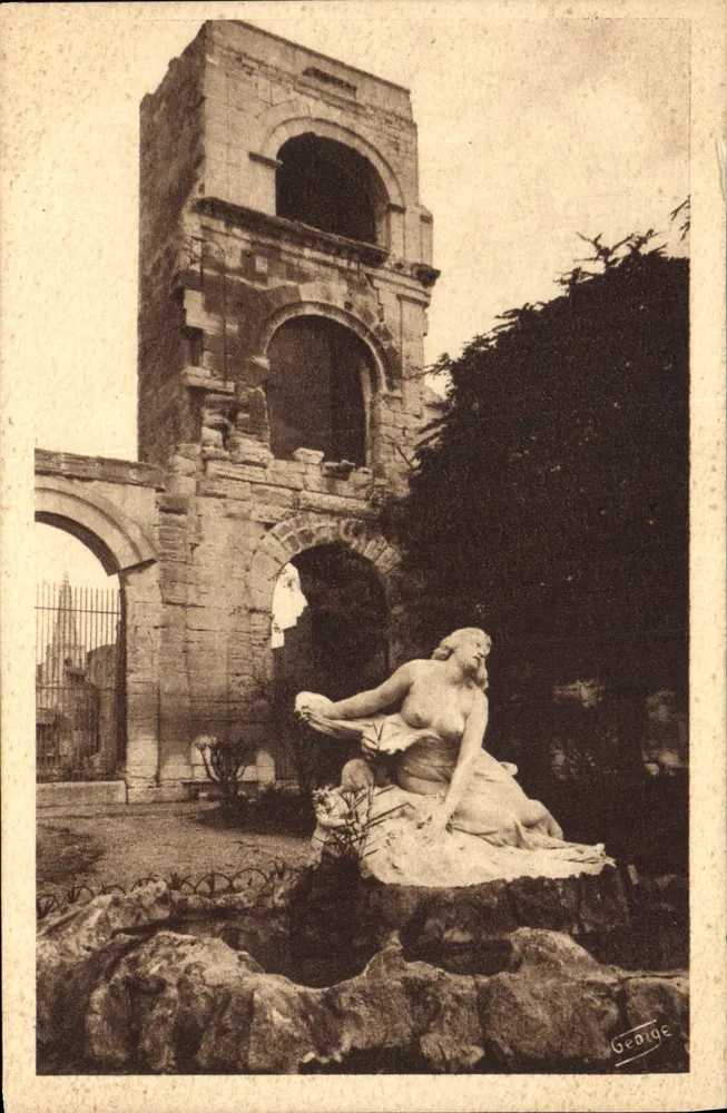 Arles-sur-Rhône — Jardin Public — Statue der Niobé und Turm von Rolland - Vorderseite
