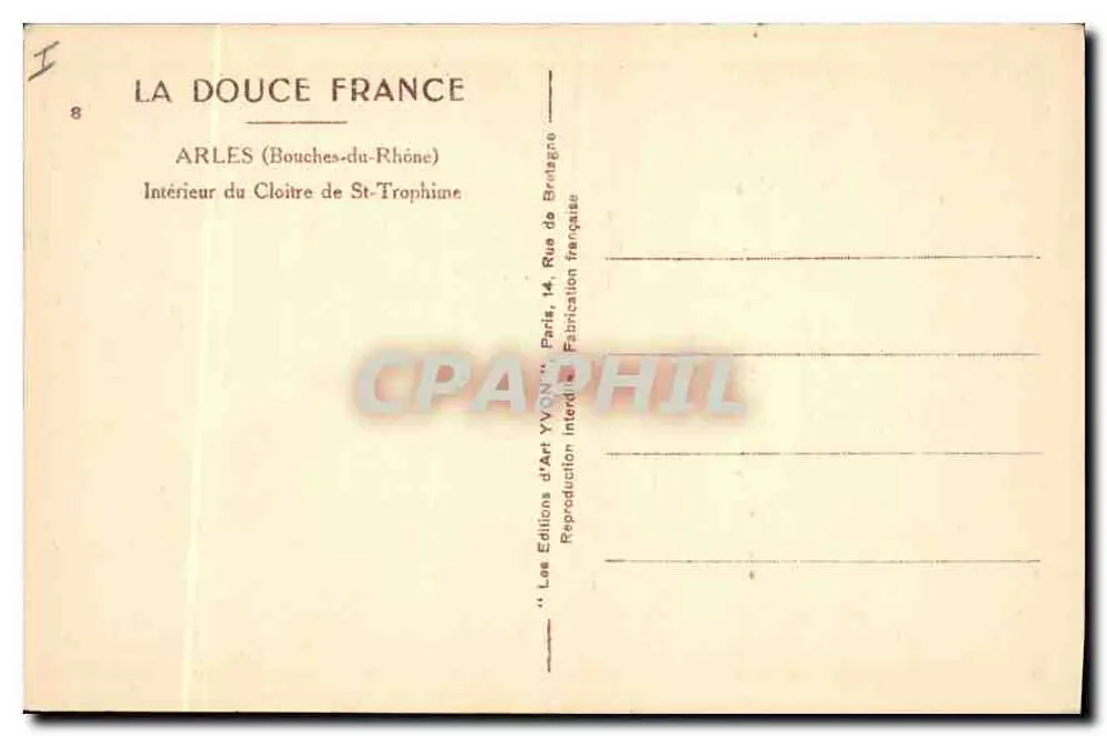 Innenraum des Klostergangs von Saint-Trophime — Arles (Bouches-du-Rhône) — Éditions d'Art YVON - Rückseite