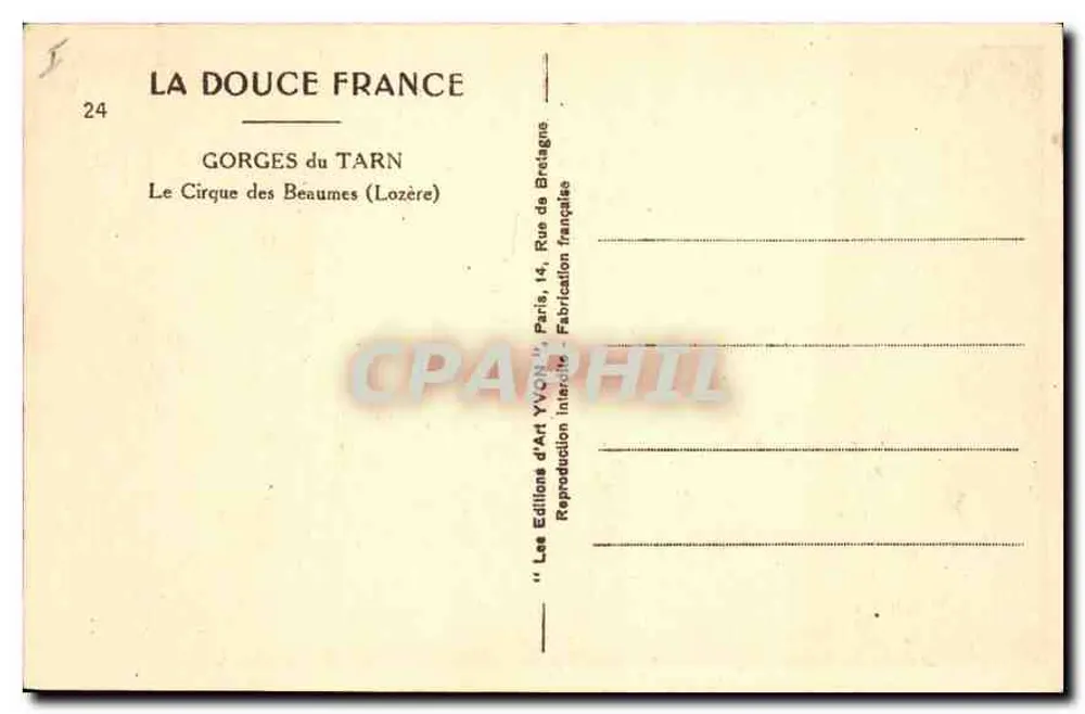Gorges du Tarn — Le Cirque des Beaumes (Lozère) — Éditions d'Art Yvon - Rückseite