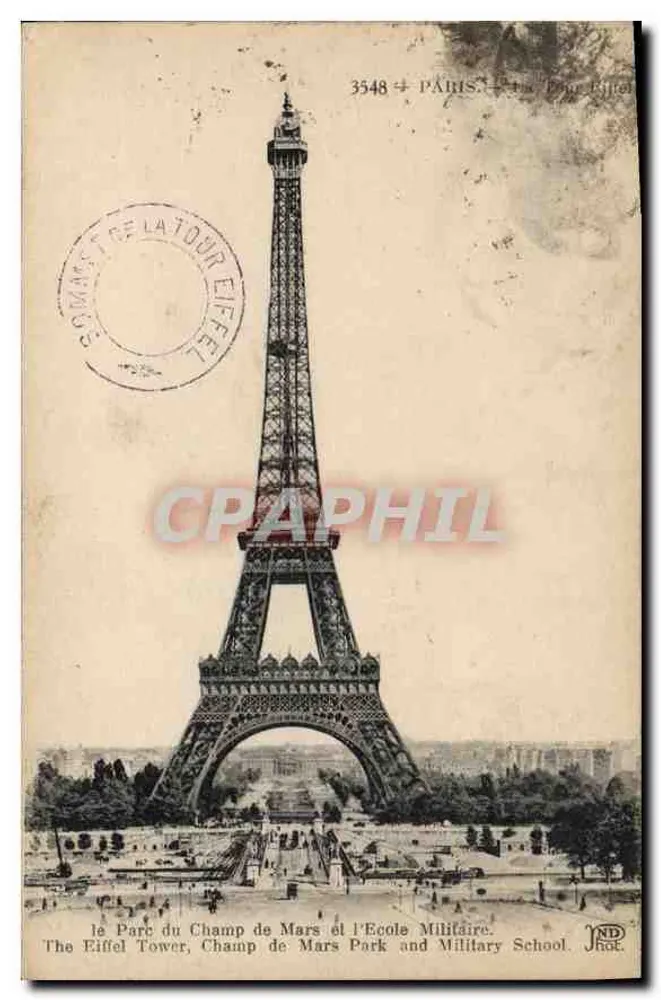 Eiffelturm — Park Champ de Mars und Militärschule — ND, Paris - Vorderseite