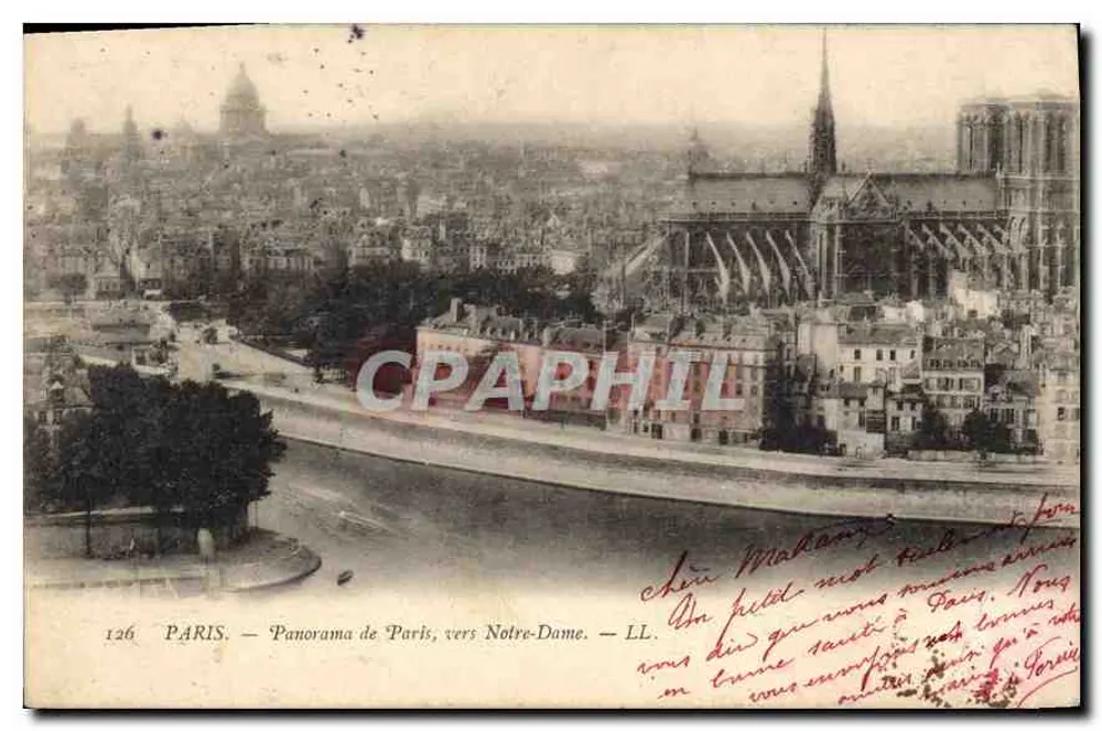 PARIJS — Panorama van Parijs, richting de Kathedraal van Notre-Dame — LL - Voorkant