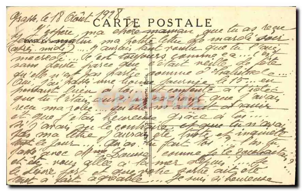 Sacre-Cœur von Montmartre — Ansicht von einer gepflasterten Straße — Verleger Cérébos, Seriennummer nicht sichtbar - Rückseite