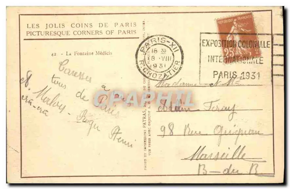 Fonte Médicis — Paris — Editora: Les Jolis Coins de Paris, n°42 - Verso