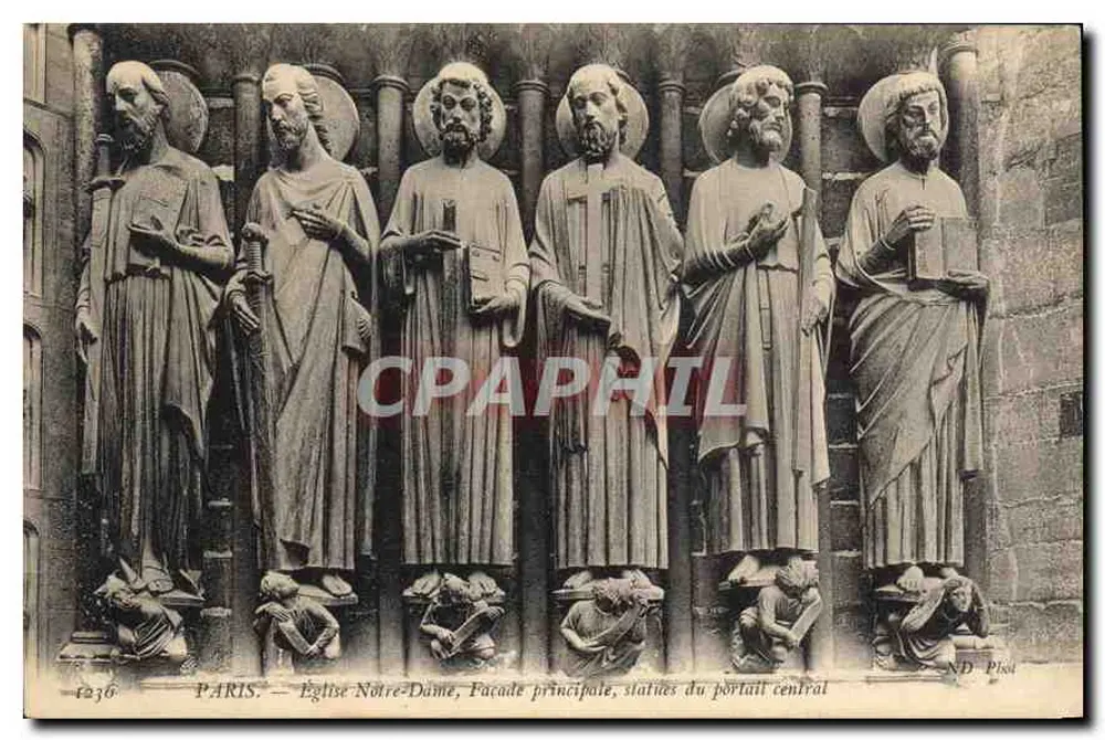 Paris — Kirche Notre-Dame, Hauptfassade, Statuen des zentralen Portals - Vorderseite