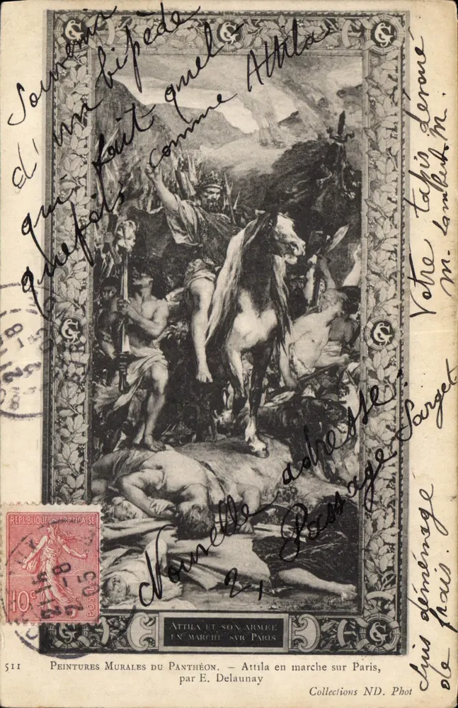 Attila und seine Armee auf dem Weg nach Paris — Wandmalereien des Panthéon, von E. Delaunay — Sammlung ND. Phot. - Vorderseite