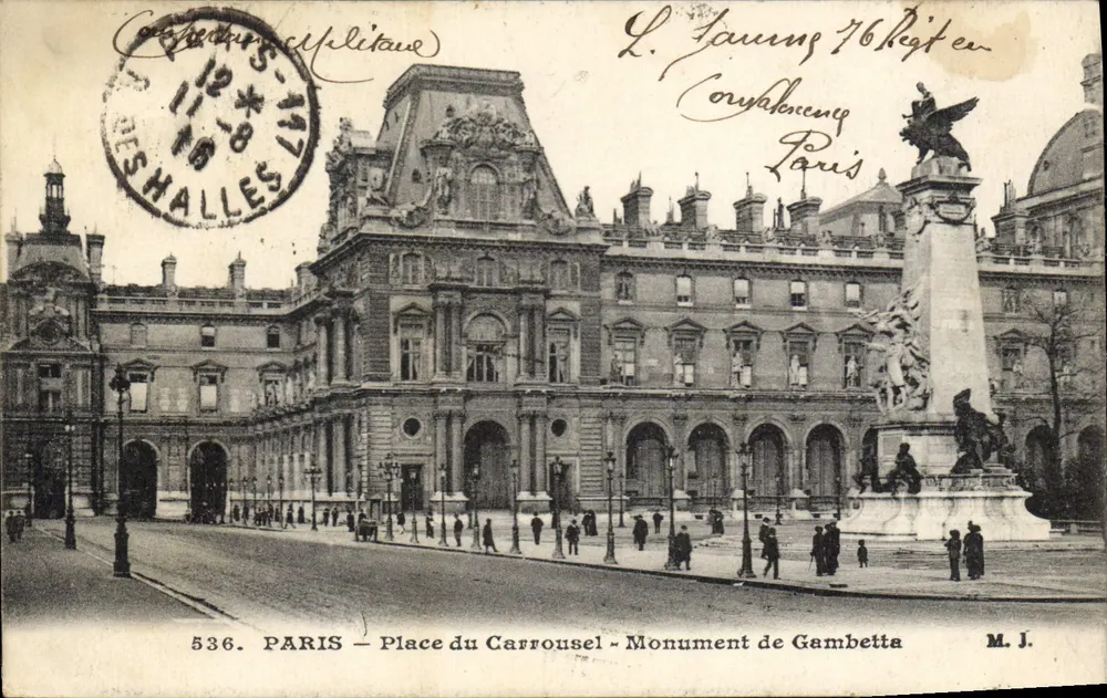 PARÍS — Plaza del Carrousel — Monumento de Gambetta — M. J. — n° 536 - Anverso