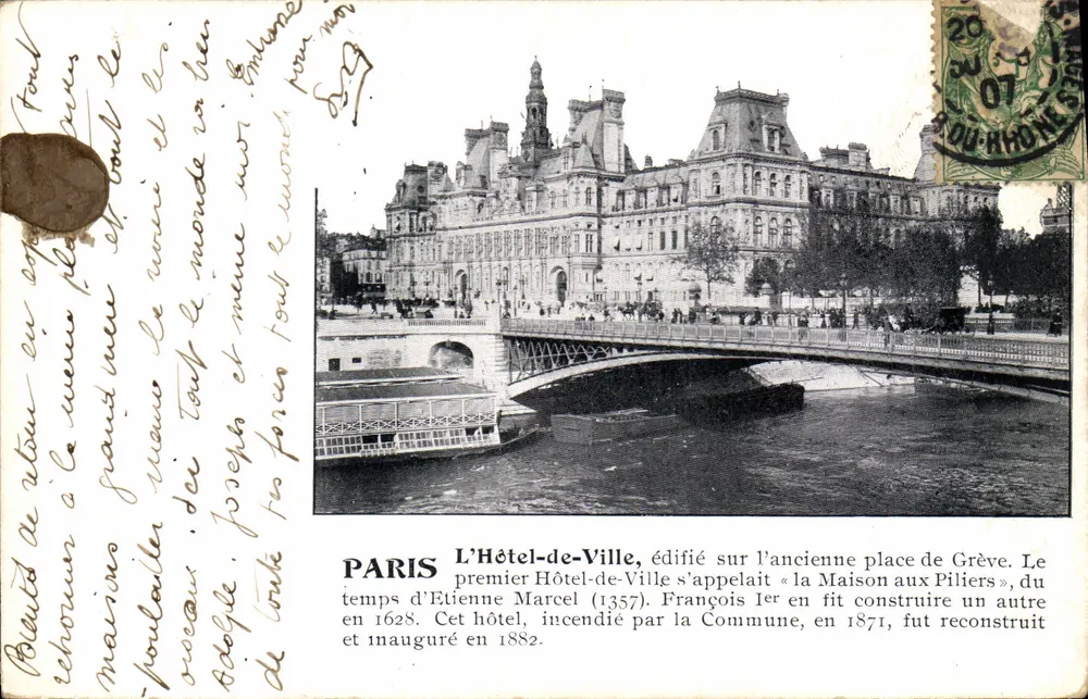 Paris — O Hôtel-de-Ville e o ponte sobre a Sena — editor não visível - Frente