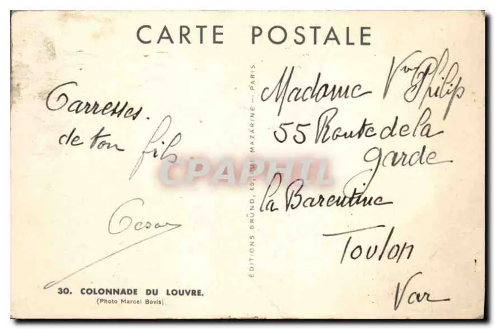 Kolumnada Louwru — Paryż — Wydawnictwo Gründ, nr 30 - Rewers