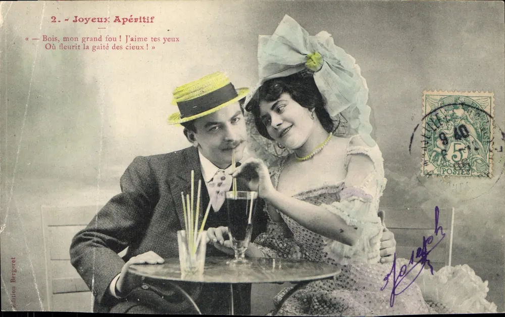Couple buvant un apéritif — scène de café — édition Burgeret n°2 - Frente