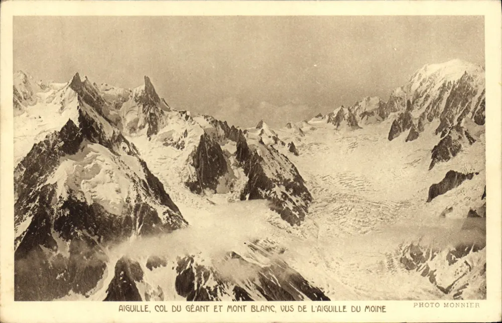 Aiguille, Col du Géant und Mont Blanc, gesehen von der Aiguille du Moine — Photo Monnier - Vorderseite