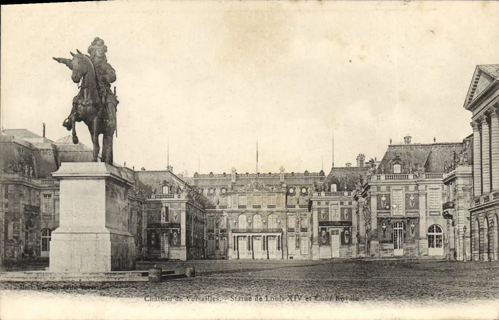 Castelo de Versailles — Estátua de Luís XIV e Corte Real — edição Monte-Morgon, série 404 - Frente
