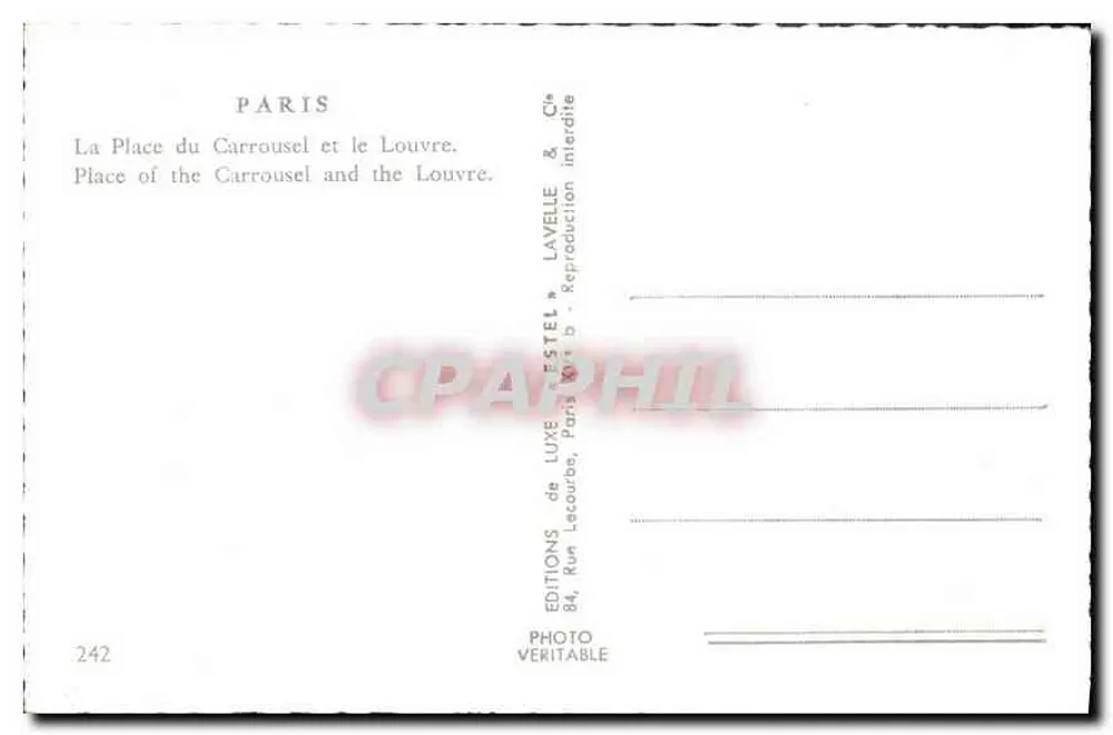 Carrousel-Platz und das Louvre — Paris — Éditions de Luxe Estel, n° 242 - Rückseite