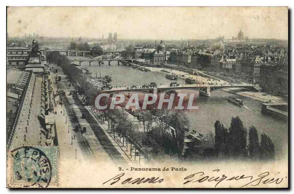 Panorama de Paris — vista da Seine e dos pontes — editor Léon Paris - Frente