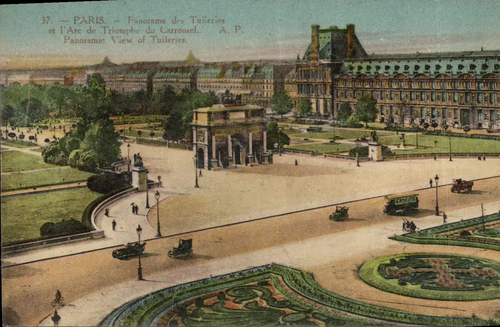 Paris — Panorama der Tuileries und des Arc de Triomphe du Carrousel — A.P. - Vorderseite