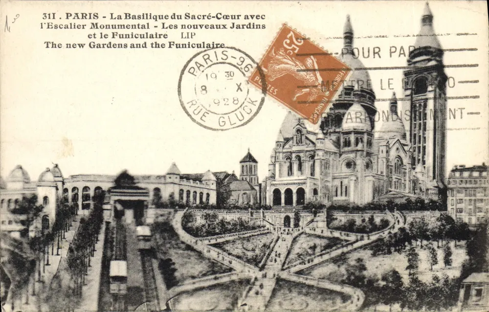 Paris - Die Basilika des Heiligen Herzens mit der monumentalen Treppe - Die neuen Gärten und der Seilbahn - Éditions Artistiques LIP - Vorderseite