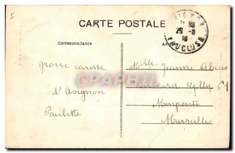 Avignon — Monumento do Centenário — Editor S.F. n°77 - Verso