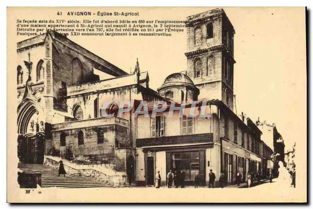 Avignon - Kirche Saint-Agricol — Fassade des 14. Jahrhunderts, mit historischem Text — Künstleredition 'IDEALE' - Vorderseite