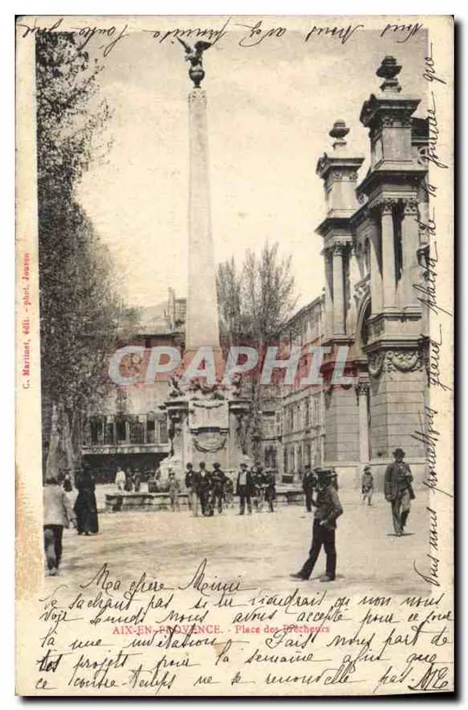 Ain-en-Provence — Place des Ménéhurs met obelisk — C. Marlinat, uitg. Joussot - Voorkant