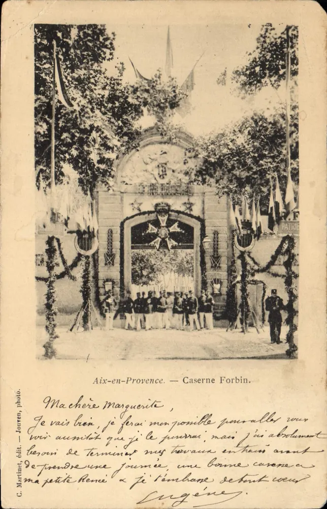 Aix-en-Provence — Caserne Forbin décorée pour une cérémonie militaire — C. Martine, édit. — Jouvén, photo. - Frente