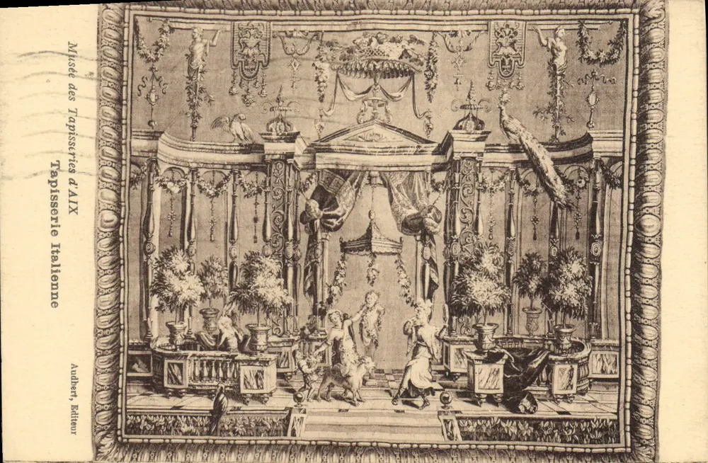 Italienische Tapete — Dekorative Szene im Museum der Tapeten in Aix — Verlag Audbert - Vorderseite