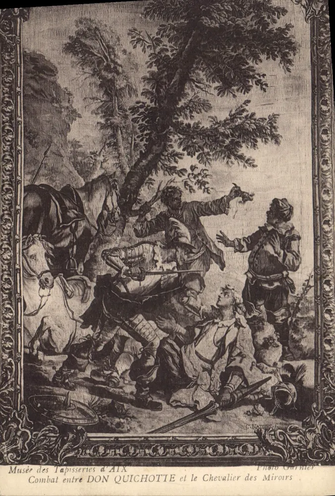 Kampf zwischen DON QUICHOTTE und dem Ritter der Spiegel — Museum der Teppiche von Aix — Photo Garnier - Vorderseite